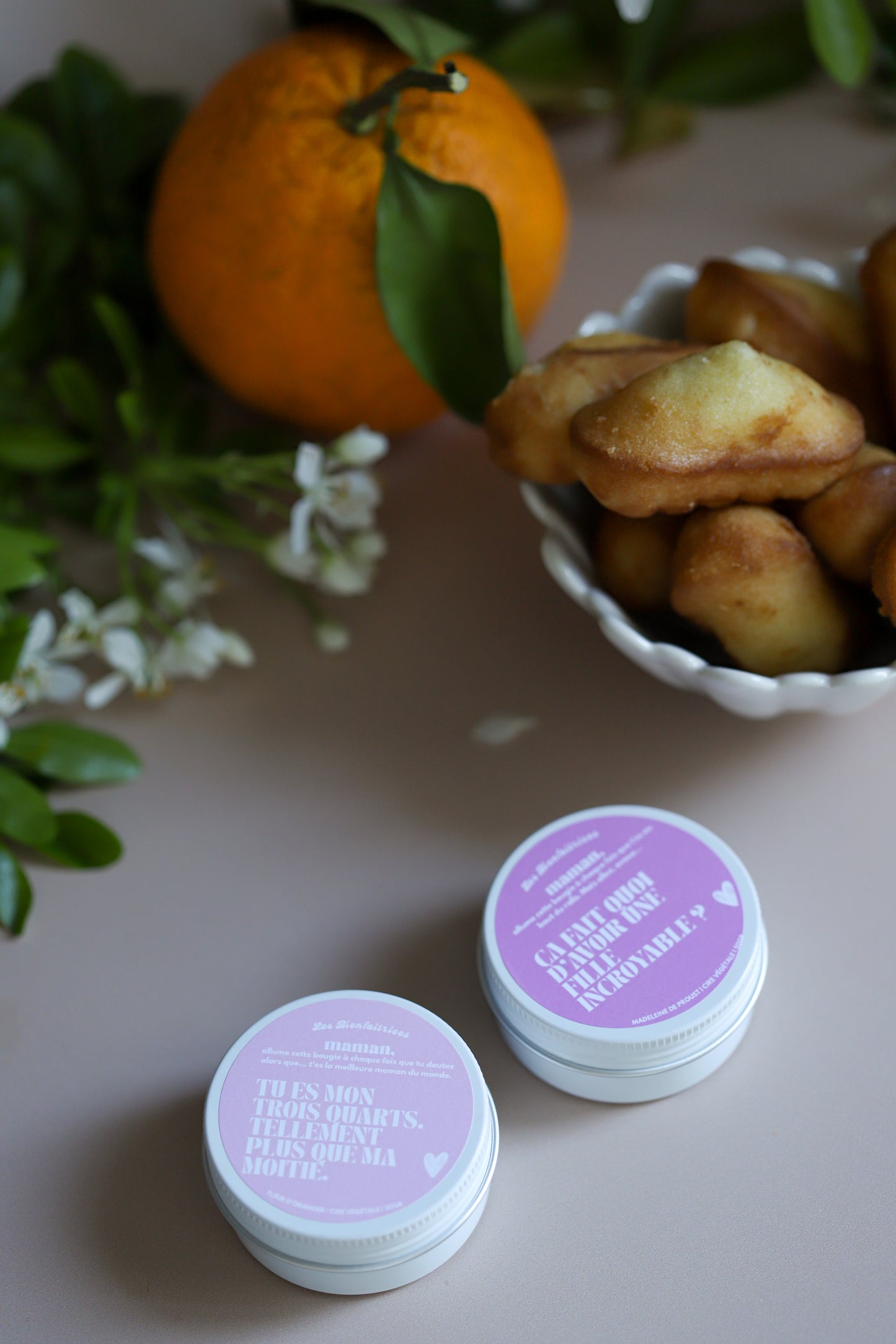 Coffret fête des mères - baby bougies 50gr | Deux mini bougies, fleur d'oranger & madeleine de Proust
