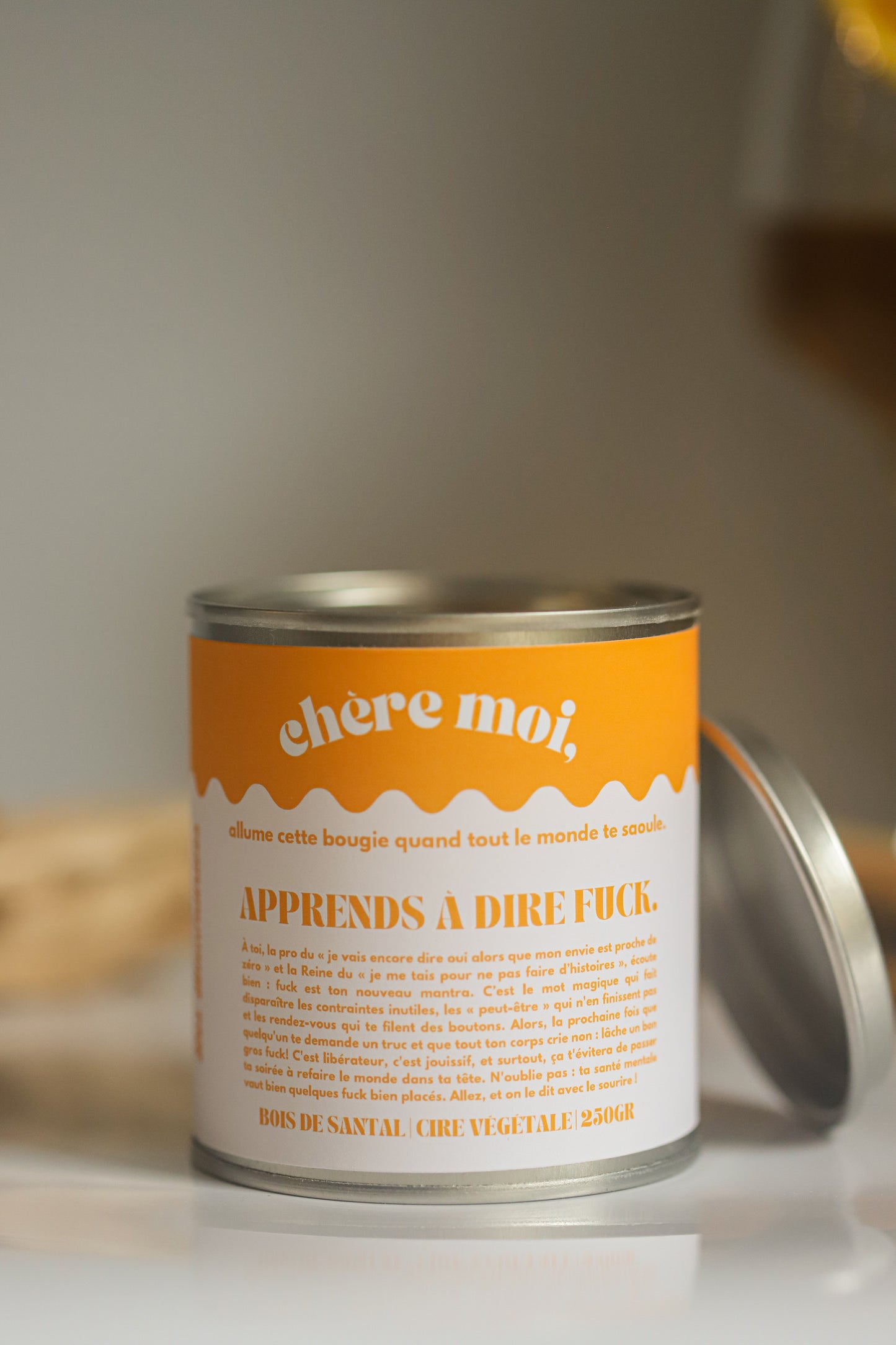 Bougie Apprends à dire fuck | Bougie affirmation de soi | Bois de santal