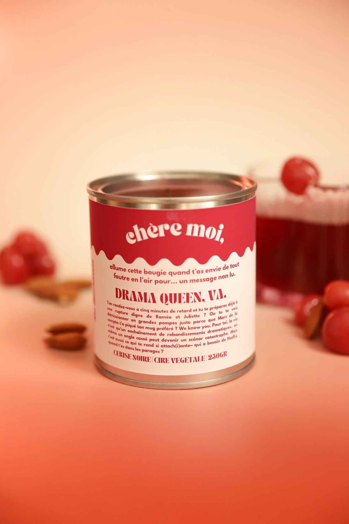 Bougie Drama Queen, va | Bougie good vibes | Cerise noire
