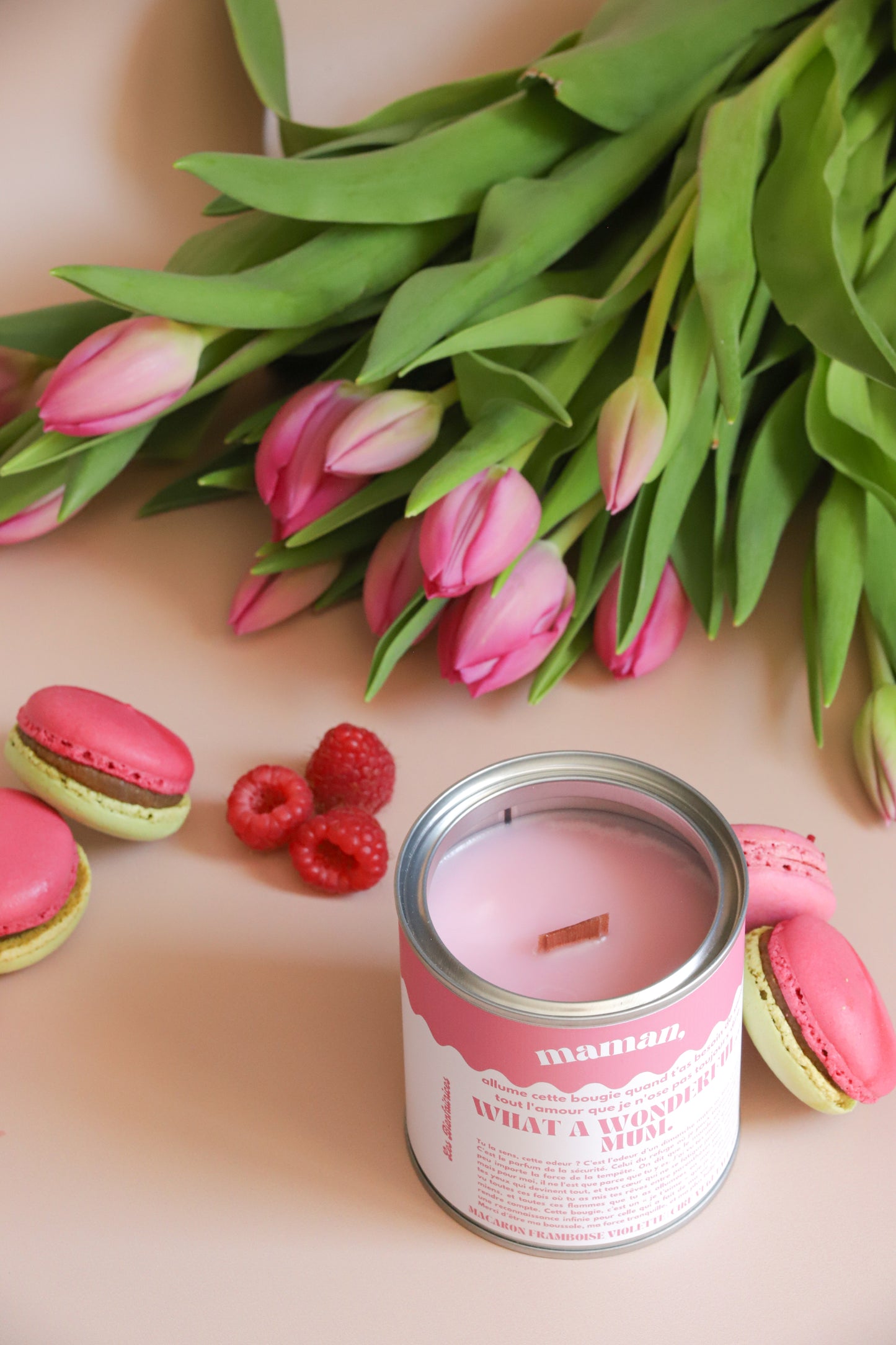Bougie Fête des Mères | What A Wonderful Mum | Macaron Violette et Framboise