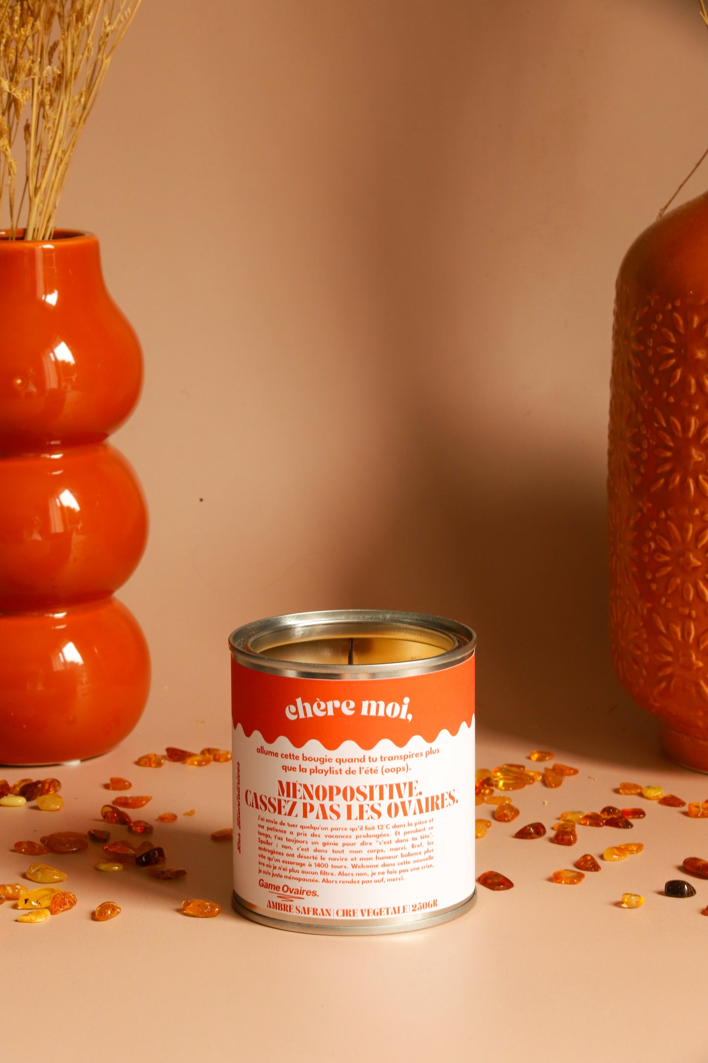 Bougie Ménopositive, cassez pas les ovaires | Bougie ménopause | Ambre, safran