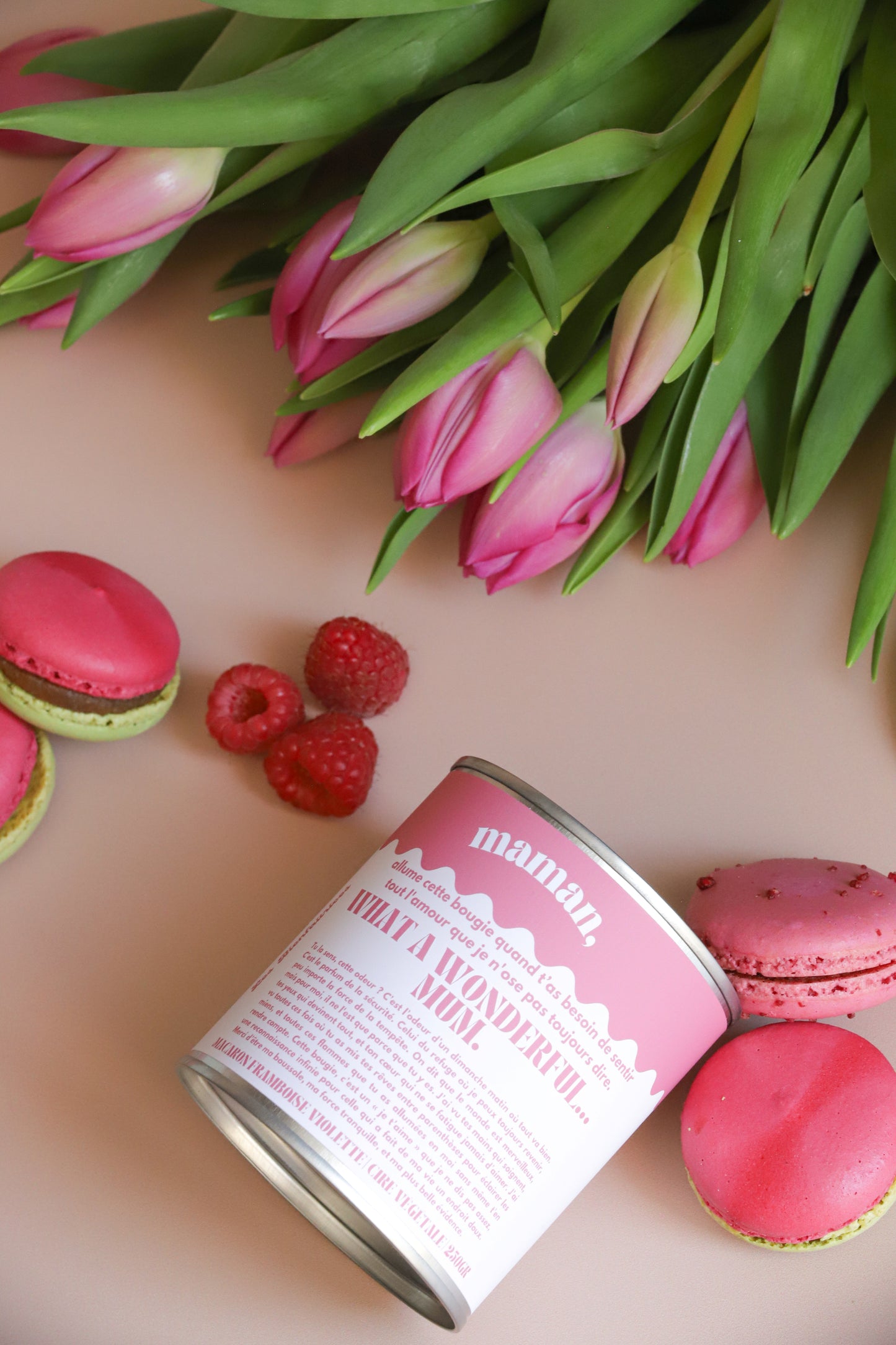 Bougie Fête des Mères | What A Wonderful Mum | Macaron Violette et Framboise